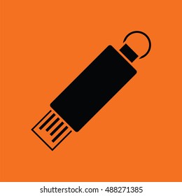 USB flash icon. Orange background with black. Vector illustration.