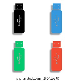 USB flash icon with shadow - colored vector set