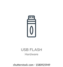 Usb flash icon. Thin linear usb flash outline icon isolated on white background from hardware collection. Line vector sign, symbol for web and mobile