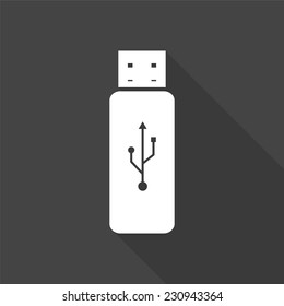 usb flash icon - vector illustration with long shadow isolated on gray 