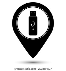 Usb flash icon - vector map pointer