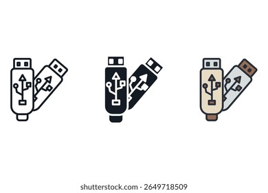 ícones flash usb isolados no fundo branco. Design de estilo plano, coleção de símbolos