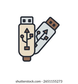 ícones flash usb isolados no fundo branco. Design de estilo plano, coleção de símbolos
