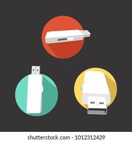 Usb Flash Memory Flat Icon Vector Illustration, Flashdisk Icon Set