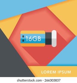 Usb flash memory flat icon with long shadow,eps10