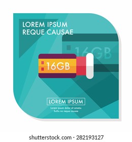 Usb flash memory flat icon with long shadow,eps10