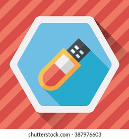 Usb flash memory flat icon with long shadow,eps10