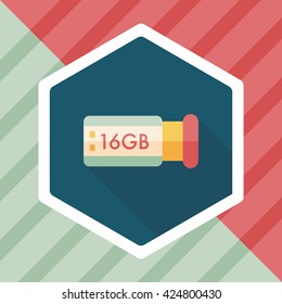 Usb flash memory flat icon with long shadow,eps10