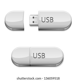 USB flash memory set, isolated on the white background, Illustration.