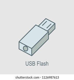 USB flash storage icon. Element of computer parts with name icon for mobile concept and web apps. Filled outline USB flash storage icon can be used for web and mobile on gray background