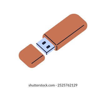 USB flash-drive, stick, thumbdrive para dados, armazenamento de informações. Adaptador para portáteis. Gigabyte de memória, pendrive do computador, ícone do dispositivo externo. Ilustração de vetor plano isolada no plano de fundo branco