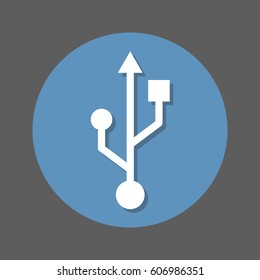 USB flat icon. Round colorful button, circular vector sign with shadow effect. Flat style design