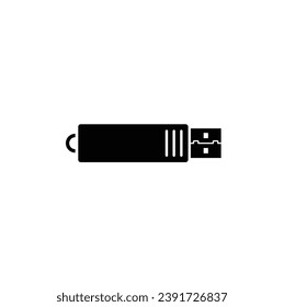 Vector de silueta plana USB sobre fondo blanco. Iconos de suministro de Office. Símbolos estacionarios. Elemento para volver a la oficina, de vuelta al concepto escolar. Dispositivo de almacenamiento de datos