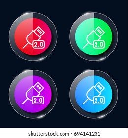 Usb four color glass button ui ux icon. Glossy app icon logo vector