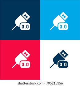 Usb four color material and minimal icon logo set in red and blue