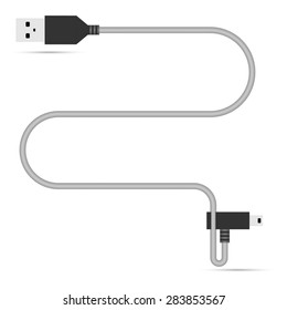 USB gray cable isolated on a white background, vector illustration.