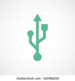 USB Green Flat Icon On White Background
