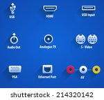 usb, hdmi, audio, analouge, s-video, vga, Ethernet video ports - vector eps10
