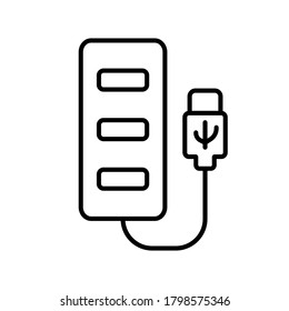 Icono de concentrador Usb. Logotipo lineal del puerto del equipo. Ilustración simple en negro del adaptador multipuerto para dispositivos de conexión. Contorno pictograma vectorial aislado sobre fondo blanco