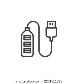 Icono de línea USB HUB. signo de estilo lineal para concepto móvil y diseño web. Icono vectorial del contorno del cargador USB de escritorio. Símbolo, ilustración del logotipo. Gráficos vectoriales