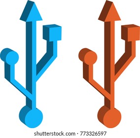 Usb Icon 3d, Universal Serial Bus Design Vector Art Illustration