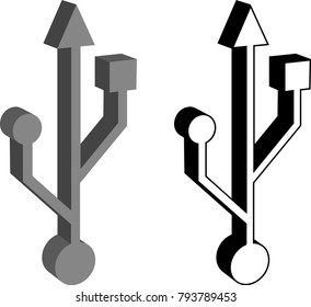 Usb Icon 3d, Universal Serial Bus Design Vector Art Illustration