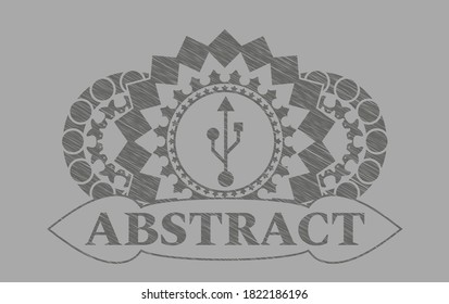 USB-Icon und abstrakter Text Gray-Strich realistisches Badge. Solid schicker Hintergrund. Vektorgrafik. 