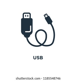Usb icon. Black filled vector illustration. Usb symbol on white background. Can be used in web and mobile.