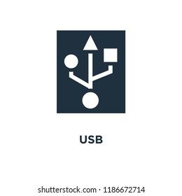 Usb icon. Black filled vector illustration. Usb symbol on white background. Can be used in web and mobile.