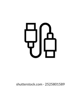 Usb icon with cable. Outline vector on white background. 