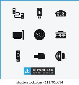 Usb icon. collection of 9 usb filled icons such as phone cable, phone connection cable, cable, digital clock. editable usb icons for web and mobile.