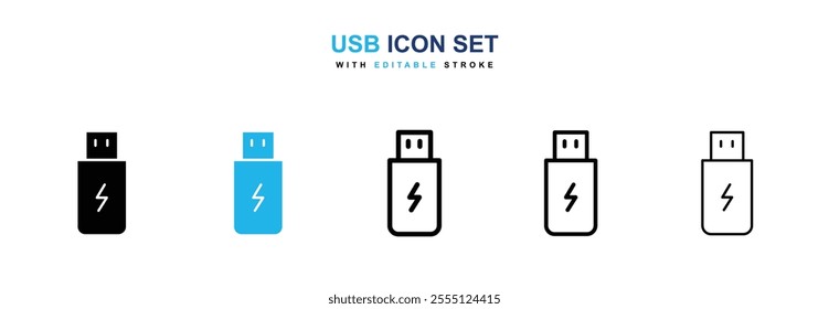 Usb icon collection in black and blue colors