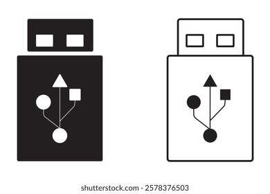 USB icon features a trident-like symbol with a circle, square, and triangle at the ends, representing versatility and connectivity.It signifies USB ports or devices for data transfer and power supply.