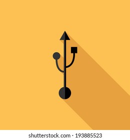 USB icon. Flat design style modern vector illustration. Isolated on stylish color background. Flat long shadow icon. Elements in flat design.