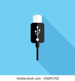 USB icon. Flat design style modern vector illustration. Isolated on stylish color background. Flat long shadow icon. Elements in flat design.