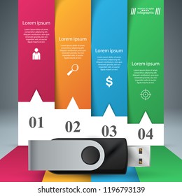 Usb icon. Foir items paper infographic. Vector eps 10