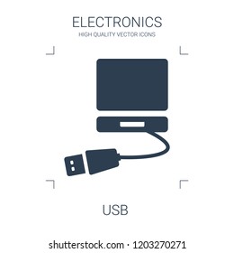 usb icon. high quality filled usb icon on white background. from electronics collection flat trendy vector usb symbol. use for web and mobile