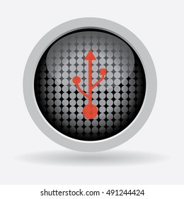 USB icon. Internet button on Black background. 