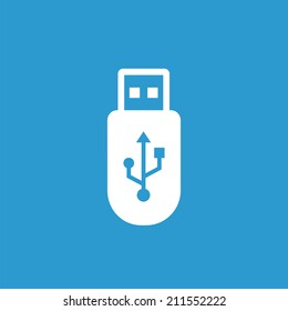 usb icon, isolated, white on the blue background. Exclusive Symbols 
