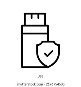 Usb Icon. Line Art Style Design Isolated On White Background