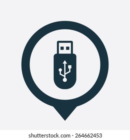 usb icon map pin on white background 