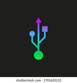 USB icon on black background. Vector.