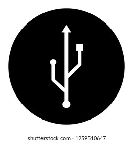 USB icon on black circle. White background