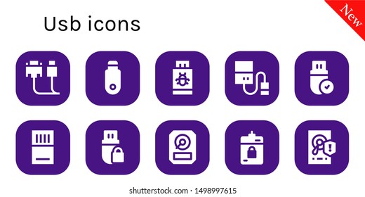 usb icon set. 10 filled usb icons.  Simple modern icons about  - Cable, Pendrive, Hard drive, Memory card, Hdd, Harddrive, Hard disk