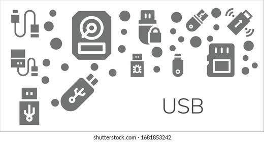 usb icon set. 11 filled usb icons. Included Usb, Hdd, Hard drive, Pendrive, Memory card icons