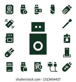 usb icon set. 17 filled usb icons.  Simple modern icons about  - Hdd, Pendrive, Memory card, Usb, Stick, Harddrive, Charger, Hard disk, Cable