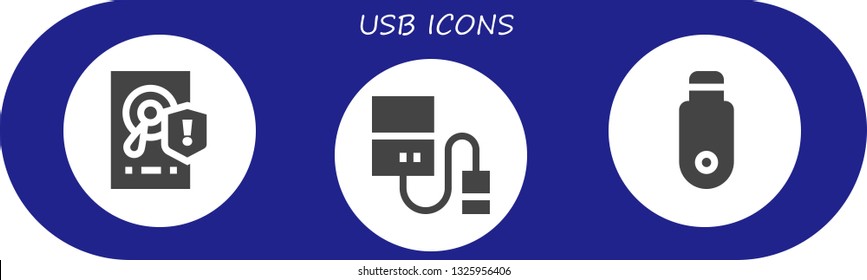 usb icon set. 3 filled usb icons.  Collection Of - Hard disk, Hard drive, Pendrive