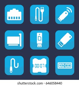 Usb icon. set of 9 filled usb icons such as wire, digital clock, phone cable