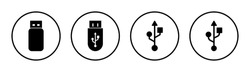 Usb Icon Set Illustration. Flash Disk Sign And Symbol. Flash Drive Sign.