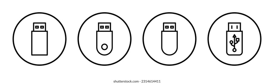 Ilustración del conjunto de iconos Usb. Signo y símbolo del disco flash. signo de unidad flash.